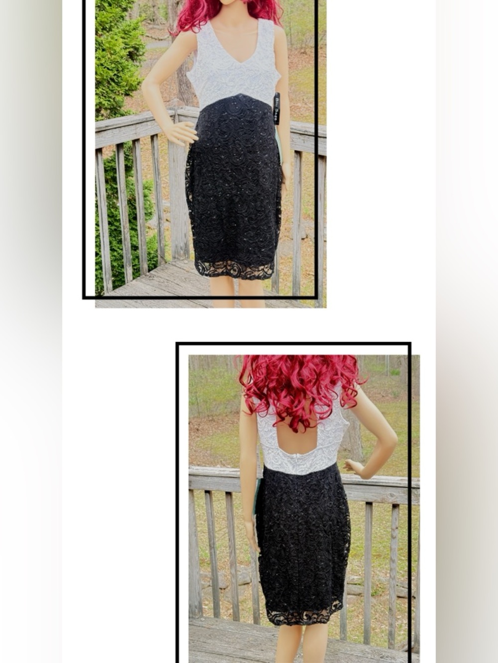 Blu Sage White Black Sequined Lace Midi Cocktail Party Formal Dress Sz 14P NWT